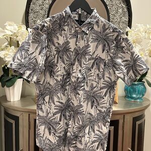 Tropical Palm Print Men's Shirt - Black and White